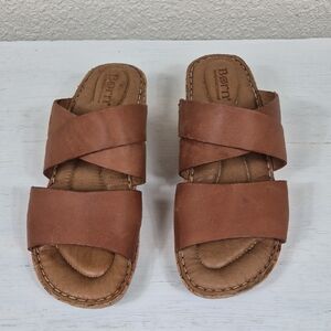 Born Milo Slip-on Sandals British Tan Size US 8 M Cork Like Heels
